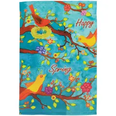 Northlight Birds and Flowers "Happy Spring" Outdoor Garden Flag 18" x 12.5" Blue