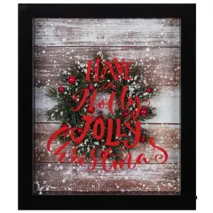 Northlight LED Lighted Framed "Have A Holly Jolly Christmas" Wreath Wall Art - 14" - Black