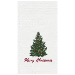 "Merry Christmas" Embroidered Cotton Waffle Weave Kitchen Dishtowel