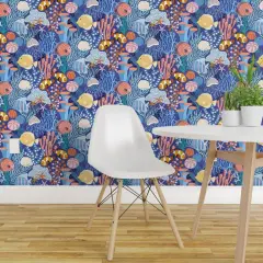 Peel & Stick Wallpaper 2FT Wide Coral Reef Blue Colorful Tropical Under The Sea Coastal Custom Removable Wallpaper by Spoonflower