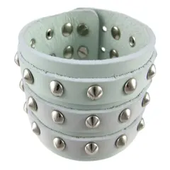 Gray Leather 3 Row Cone Spiked Wristband Blemished