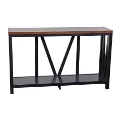 Merrick Lane Erikson Modern Farmhouse Engineered Wood Sofa Table with Wood Bracing and Lower Shelf Black/Walnut