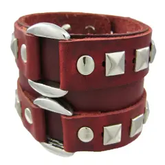 Brown Leather Double Chrome O Ring Wristband Bracelet