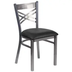 Emma and Oliver Clear Coated "X" Back Metal Restaurant Dining Chair BlackVYL/ClearCoated
