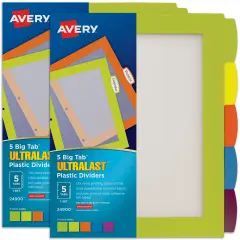 Avery Ultralast Big Tab Plastic Dividers for 3 Ring Binders, 5 Tab Set, Multicolor, 2 Sets (24900)