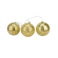 PENN Lighted Mercury Glass Finish Ball Christmas Ornaments - Gold - Clear Lights - Set of 3