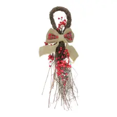 Northlight 24" Twig and Red Berries Artificial Christmas Teardrop Swag - Unlit Brown