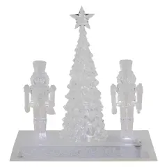 Northlight LED Lighted Icy Crystal Nutcracker and Christmas Tree Decoration - 9" - White Lights Clear