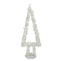 Northlight Lighted Glitter String and Cotton Ball Christmas Tree Decoration - 34" White
