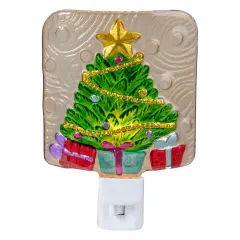 Northlight Decorated Christmas Tree with Gifts Glass Night Light - 4" Green