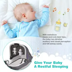 4-in-1 Convertible Portable Baby Play yard with 2 Hanging Toys and Music Box Blue