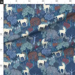 Various Fabrics by the Yard or Fat Quarter Unicorn Magic Woodland Fairy Tale Blue Cream Large Scale Fantasy Custom Printed Fabric by Spoonflower