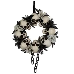 Northlight Skulls and Chains with Roses Halloween Wreath - 15" - Unlit Gray