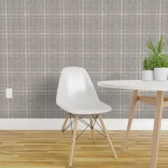 Peel & Stick Wallpaper 2FT Wide Grey Tartan Farmhouse Academia Plaid Large Neutral Scale Cottagecore Grandmillennial Custom Removable Wallpaper by Spoonflower