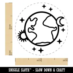 Earth Sun Moon Stars Self-Inking Rubber Stamp Ink Stamper for Stamping Crafting Planners Pink