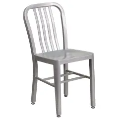 Merrick Lane Santorini 18 Inch Galvanized Steel Indoor/Outdoor Dining Chair with Slatted Back And Powder Coated Finish Silver