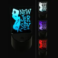 New Jersey State with Text Swirls 3D Illusion LED Night Light Sign Nightstand Desk Lamp
