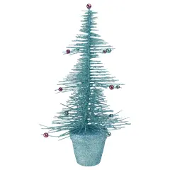 Allstate 16" Whimsical Turquoise Glittered Spike Table Tree - Unlit Blue