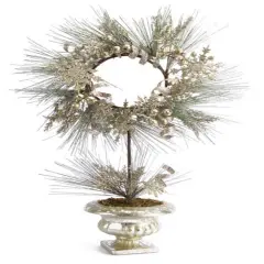Melrose Champagne Potted Pine Artificial Christmas Topiary Wreath - 28-Inch, Unlit Green