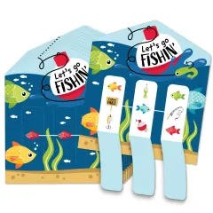 Big Dot of Happiness Let's Go Fishing - Fish Themed Birthday Party or Baby Shower Game Pickle Cards - Pull Tabs 3-in-a-Row - Set of 12
