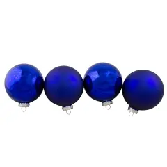 Northlight 2-Finish Glass Christmas Ball Ornaments - 4" (100mm) - Royal Blue - 4ct