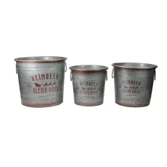 Napco Set of 3 Reindeer Sleigh Rides Metal Christmas Tree Pot Covers Gray