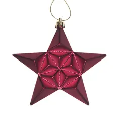 DAK 12ct Matte Burgundy Glittered Star Shatterproof Christmas Ornaments 5" Red