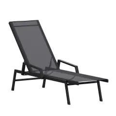 Emma and Oliver Braelin Textilene Adjustable 5 Position Patio Chaise Lounge with Armrests and Metal Frame Black/Black