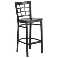 Emma and Oliver Window Back Metal Restaurant Dining Barstool Walnut/BlackMetal