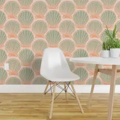 Pre-Pasted Wallpaper 2FT Wide Pink Sun Sand Summer Beach Sea Clam Seashell Relax Coastal Chic Large Scale Custom Pre-pasted Wallpaper by Spoonflower