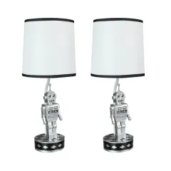 Set of 2 Retro 1960's Style Square Head Robot Sci-Fi Table Lamps With Shades