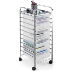 Costway 10 Drawer Rolling Storage Cart Scrapbook Paper Office School Organizer Clear