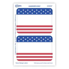 Avery Adhesive Name Tags, American Flag, Stars & Stripes, 2-1/3" x 3-3/8", 36 Name Stickers (44606)