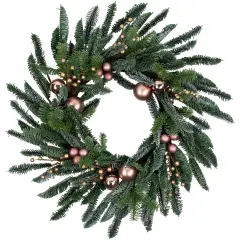 Northlight Ball Ornaments Artificial Christmas Wreath - 28" -Rose Gold - Unlit Green