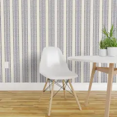 Pre-Pasted Wallpaper 2FT Wide Country Stripe Coastal Rustic Farmhouse Nautical Blue Cream Vertical Line Large Scale Custom Pre-pasted Wallpaper by Spoonflower