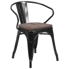 Emma and Oliver Metal Chair with Wood Seat and Arms Black