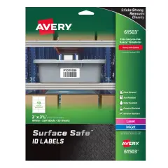 Avery Surface Safe ID Labels, 2" x 3-1/2", Water Resistant, Matte White, Removable Adhesive, 250 Labels (61503)