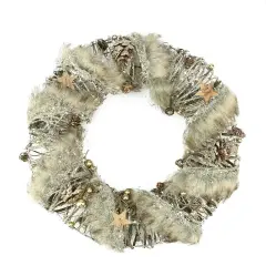 Gallerie II Brown Rustic Style Faux Fur Trimmed Glittered Christmas Wreath - 13.5-Inch, Unlit