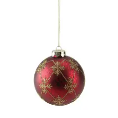 Northlight Glittered Snowflake Glass Ball Christmas Ornament - 3.25" - Burgundy Red and Gold