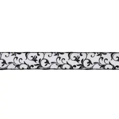 Northlight Black Grosgrain with White Floral Design Wired Craft Ribbon 2.5" x 10 Yards
