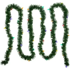 Northlight 18' x 3" Pre-Lit Pine Artificial Christmas Garland, Multicolor LED Faceted Lights Green