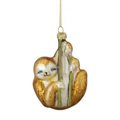 Northlight Sloth with Bamboo Glass Christmas Ornament - 4" - Gold