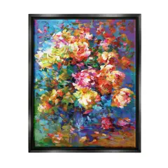 Stupell Industries Vibrant Flowers in a Vase Framed Floater Canvas Wall Art Black Floater Frame