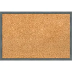 Dixie Blue Grey Rustic Narrow Wood Framed Corkboard, Natural Cork