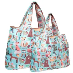 Wrapables Large & Small Foldable Tote Nylon Reusable Grocery Bags, Set of 2 Wilderness Animals