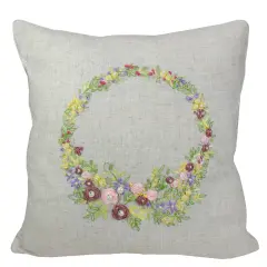 C&F Home 16" Square Beige Floral Wreath Throw Pillow