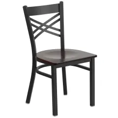 Emma and Oliver "X" Back Metal Restaurant Dining Chair Walnut/BlackMetal