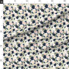 Various Fabrics by the Yard or Fat Quarter Beach Blossoms White Flowers Floral Rose Navy Spring Roses Blush Custom Printed Fabric by Spoonflower
