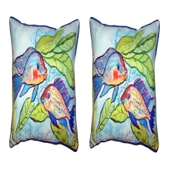 Pair Of Betsy Drake Pair of Fish Large Indoor/Outdoor Pillows 16 X 20