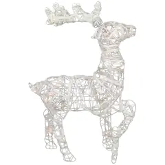 Northlight Glittered Rattan Reindeer Outdoor Christmas Decoration - 30" - White - Clear Lights